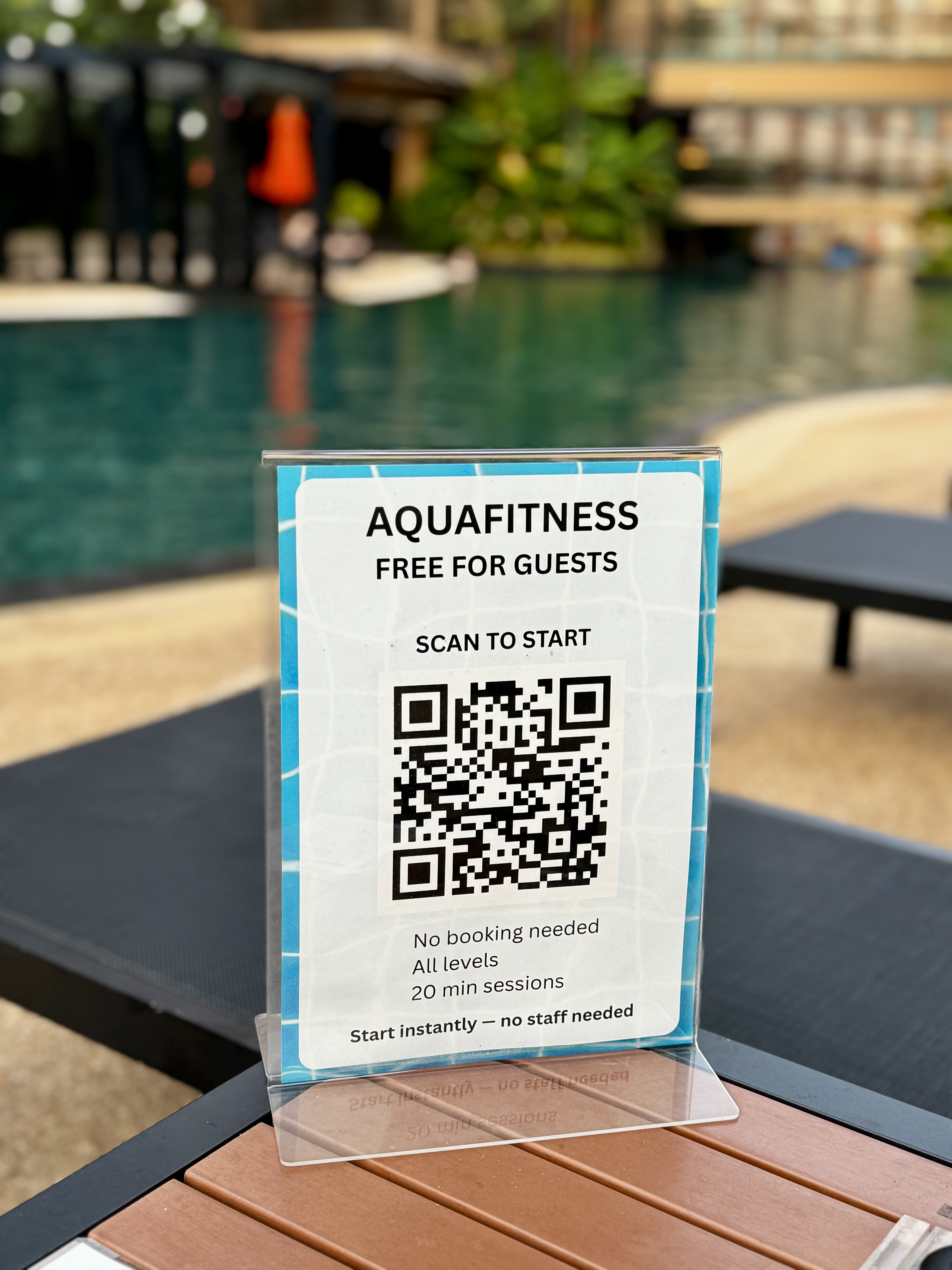 Example of QR code placed by the pool for instant access